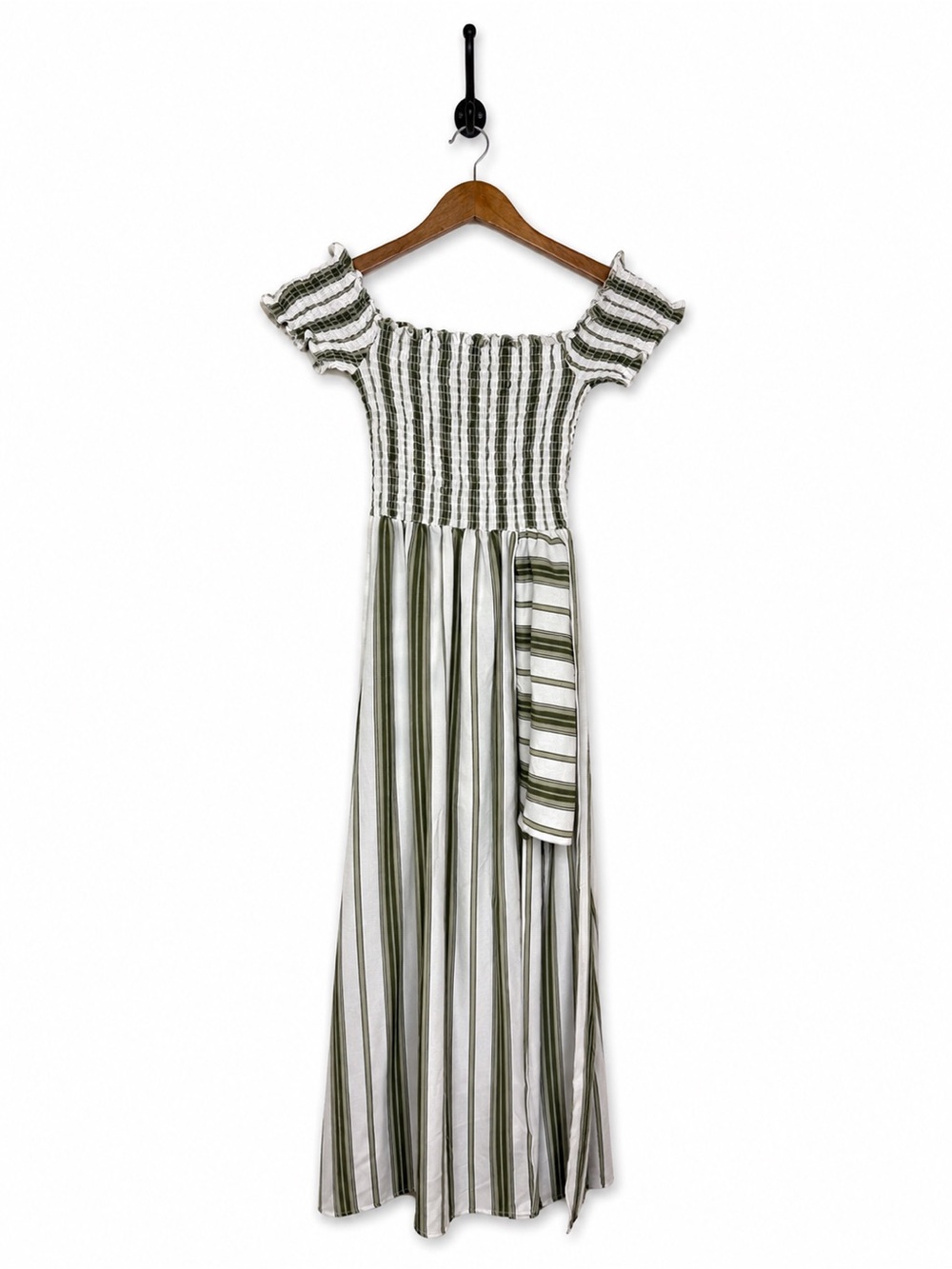 J for Justify Girls Small Green White Striped Smocked Maxi Romper Dress